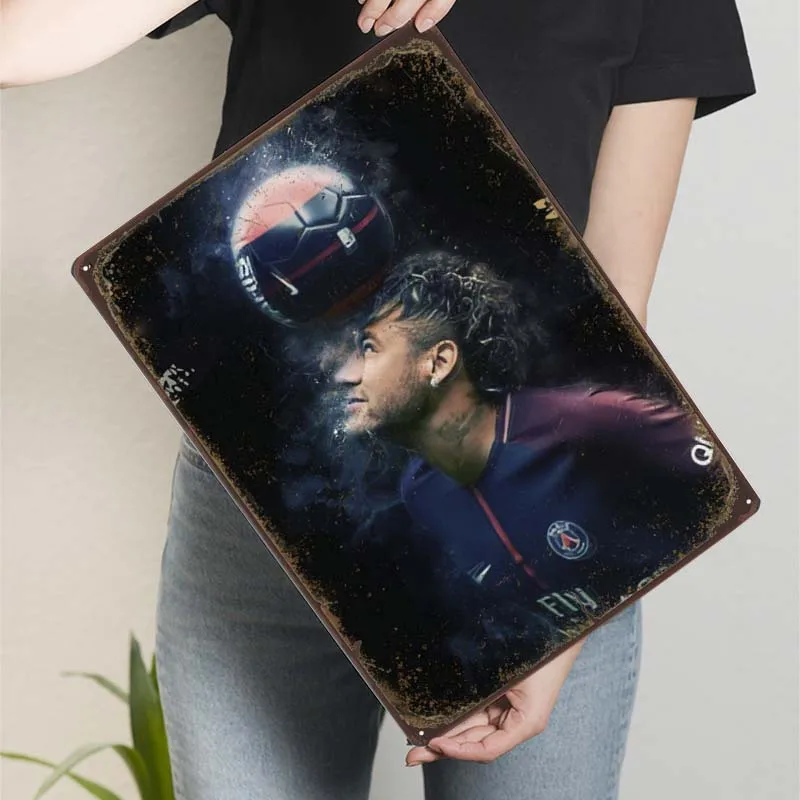 Neymar Jr Poster Gaming Room Decoration Man Cave Vintage Metal Plate Vintage Metal Tin Signs for Pub Club Wall Decoration Retro