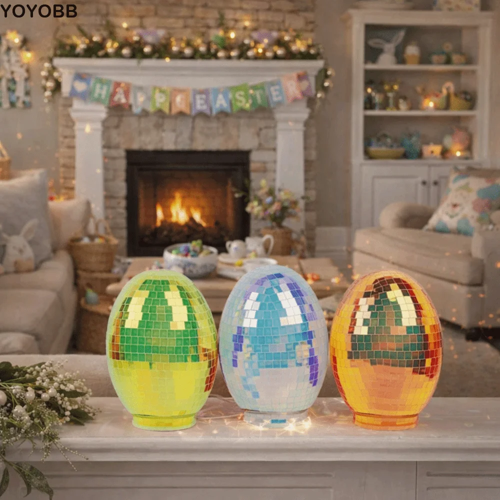 

Easter Theme Glass Disco Egg Ball Decorative Shimmering Effect Easter Mirror Ball Adorable Egg Ornaments Festive Decor