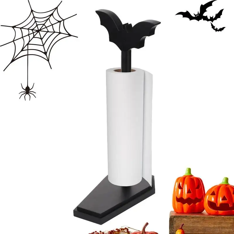 Halloween Bat Paper Towel Holder Home Decor Bathroom Kitchen Toilet Gothic Wooden Countertop Standing Paper Towel Stand Holder