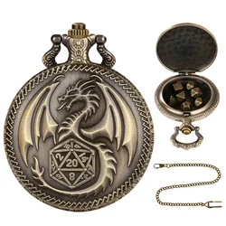 Polyhedral Dice Vintage Dragon Pocket Watch Case Combines Dice Pendant Chain For Entertaining Role-Playing Games