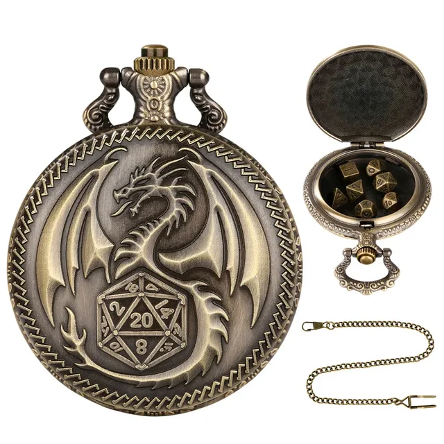 Wielościenne kostki Vintage Dragon etui na zegarek kieszonkowy łączy łańcuszek z wisiorkiem w kształcie kości do rozrywkowych gier fabularnych