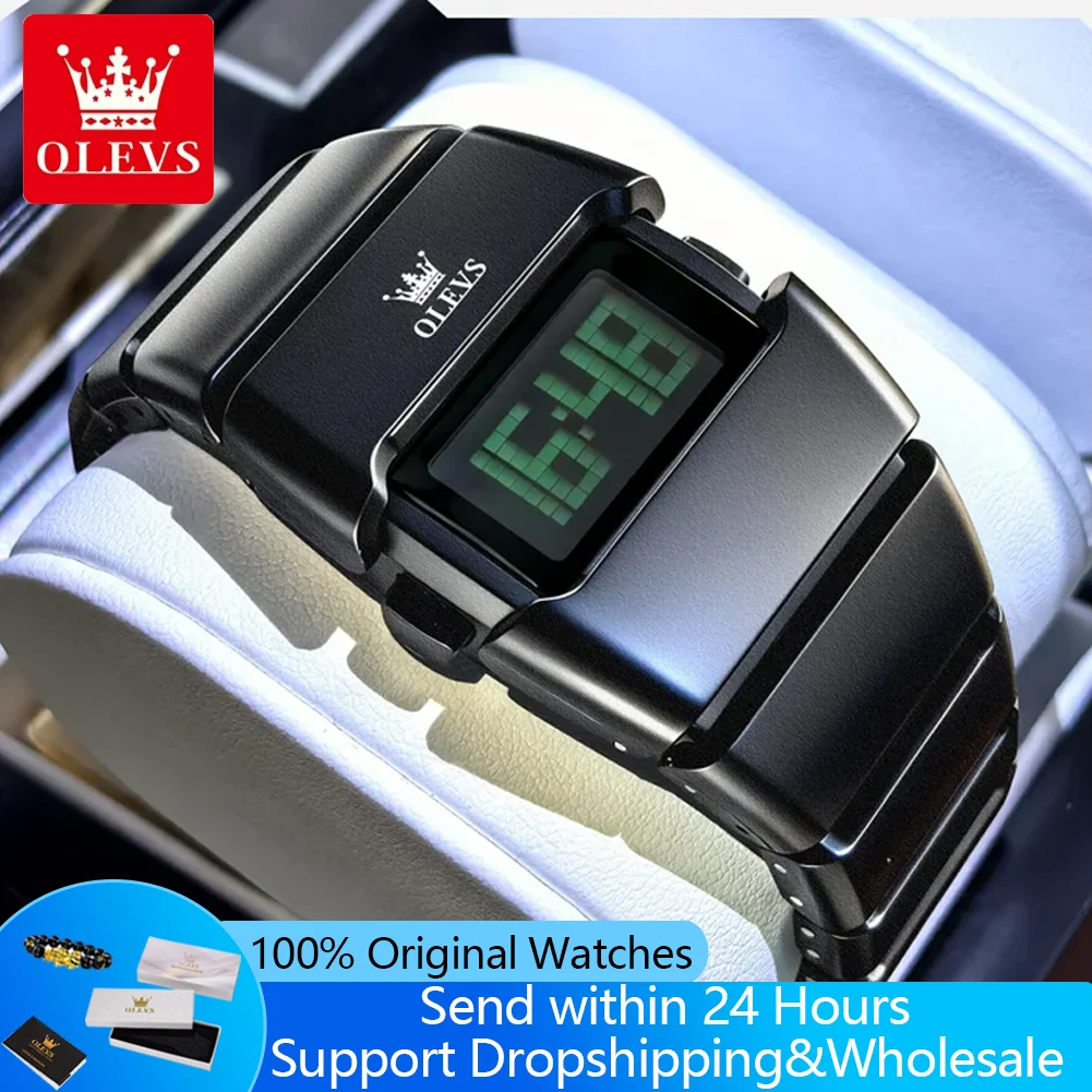 

Мужские электронные кварцевые часы OLEVS 1112: модные, с бочкообразным циферблатом, будильником, водонепроницаемые, светящиеся, с секундомером, спортивные наручные часы