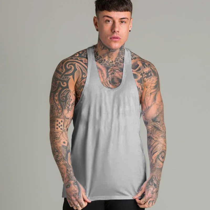 Mens Casual Fashion Tank Top Gym Fitness Workout Cotton Sleeveless Shirt Summer Clothing Male Extend Long Singlet Hip Hop Vest