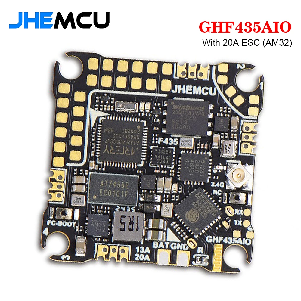 JHEMCU GHF435AIO With 20A ESC (AM32) 2-4S OSD Baro Blackbox 16MB GPS Built-in ELRS 2.4G CRSF for RC FPV Drone