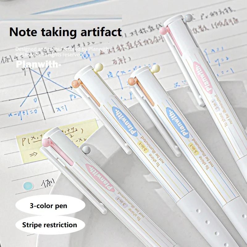 Planwith 3 in 1 Multi-function Press Gel Pen 0.5mm Color Pen Core Pen Student Notes Writing Stationery Triangular Pen Holder