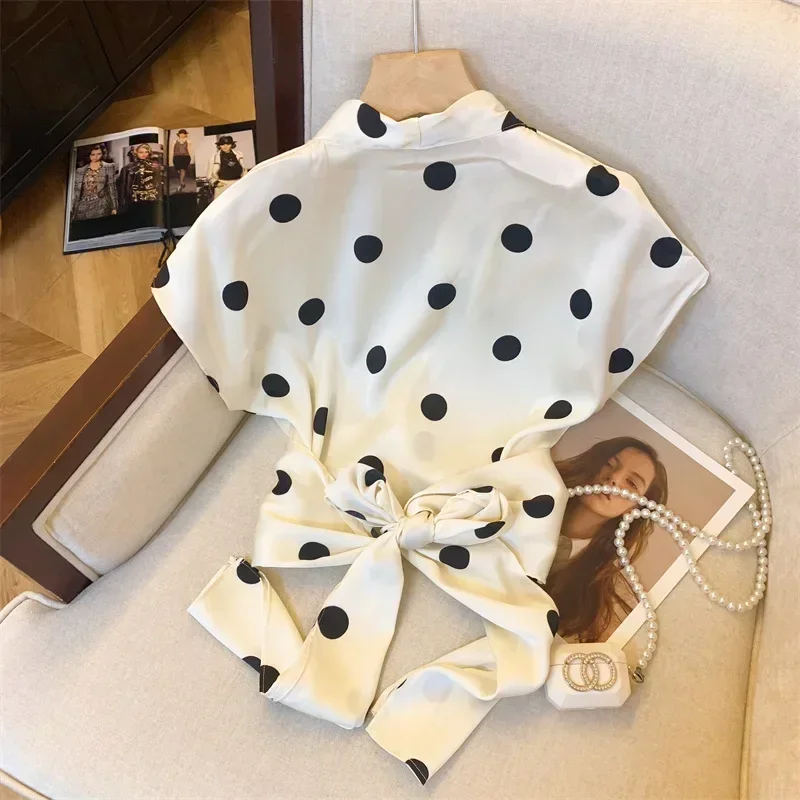 2025 Summer 2025 French Retro Simple Design Wave Point Shirt Top For Women Vintage Clothes Tops