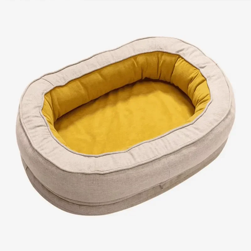 for Dog Cat Bed Waterproof Orthopedic Premium Foam Removable Donut Beige Oval Anti-anxiety Pet Beds