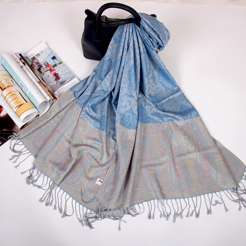 Paisley Bohe Style Winter Women Jacquard Scarf Cashew Printed Pashmina Silky Long Shawl Ethnic Fringed Travel Scarves Wraps