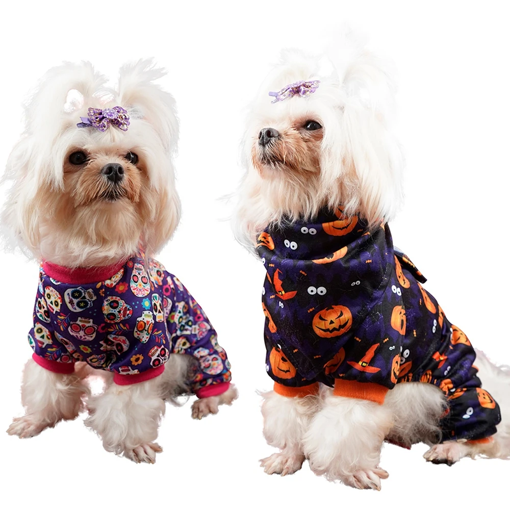 Halloween Skeleton Dog Costume Lightweight Velvet Pajamas Pet Clothes Doggie PJS Puppy Onesie Doggy Outfits Cat Jumpsuits