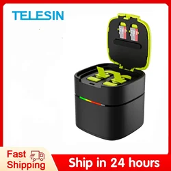 TELESIN Portable Fast Battery Charger For GoPro12 Hero 11 10 9 1750mAh Endurence Battery 2 Ways Fast Charger Box TF Card Storage