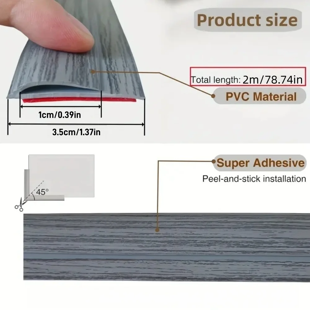 1pc 78.74in 3.5cmX1cm Carpet Edge Trim Strip Self Adhesive Flexible Floor Transition Strip Cuttable Waterproof Cover Household