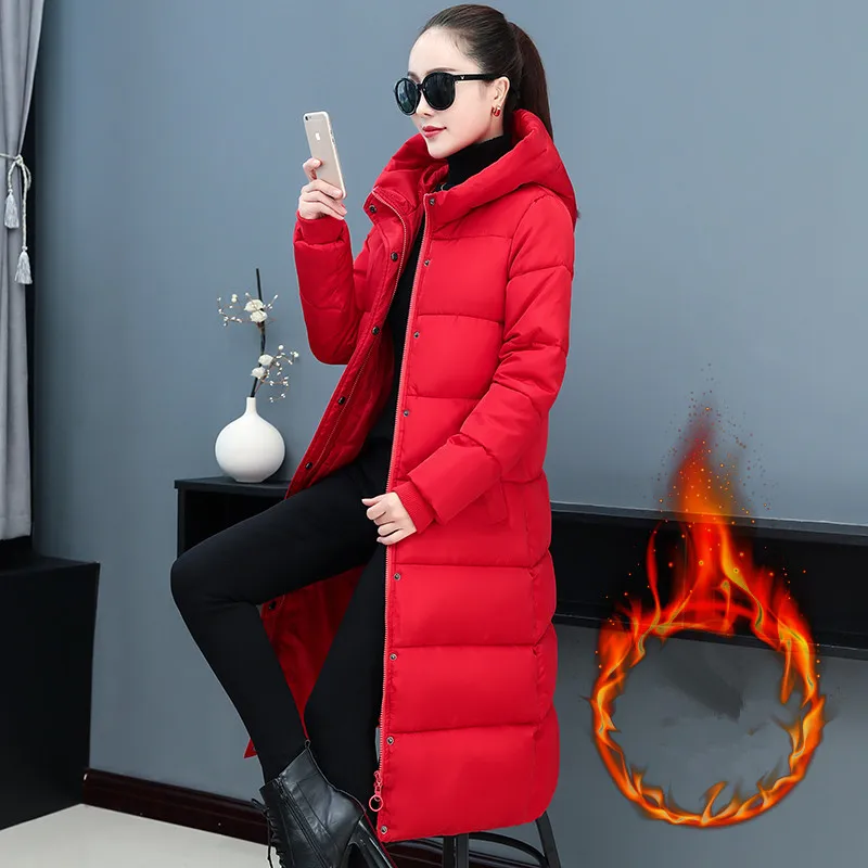 New Winter Casual Fashion Hooded Versatile Cotton Jacket Women Mid To Long Length Over The Knee Thick Warm Down Cotton Coat