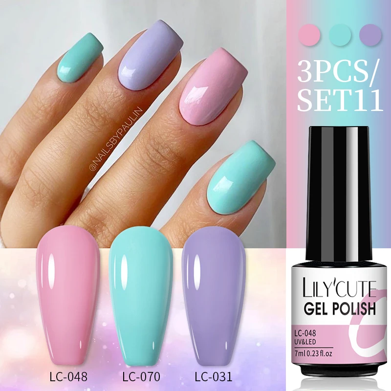 Lilycute 7ml 3 pçs conjunto de verniz de gel de unha cor outono inverno semi permanente híbrido para base superior casaco embeber fora uv led diy unha arte gel