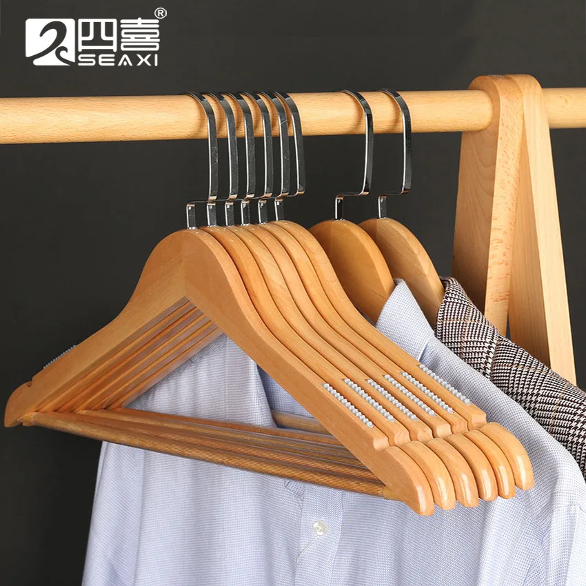 5PCS Solid Wood Hanger Adult Clothes Hanging Home Bedroom Storage Clothes Brace Anti-slip Clothing Store Hotel Solid Wood