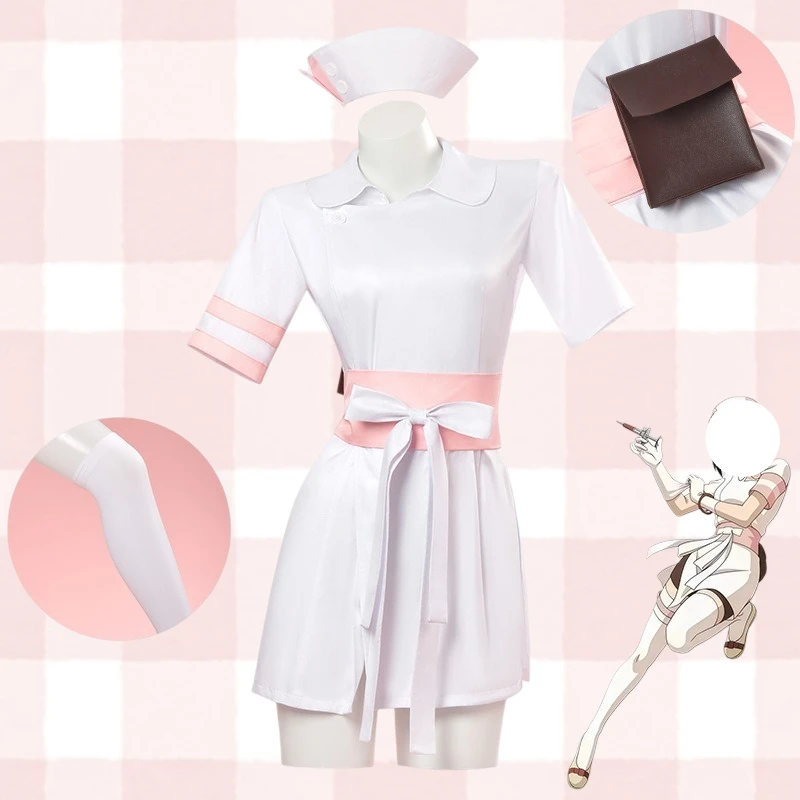 

Game Rin Nurse Doctor Cosplay Costume White Dress with Wig Full Set Role Play Outfit for Women Halloween Carnival Party