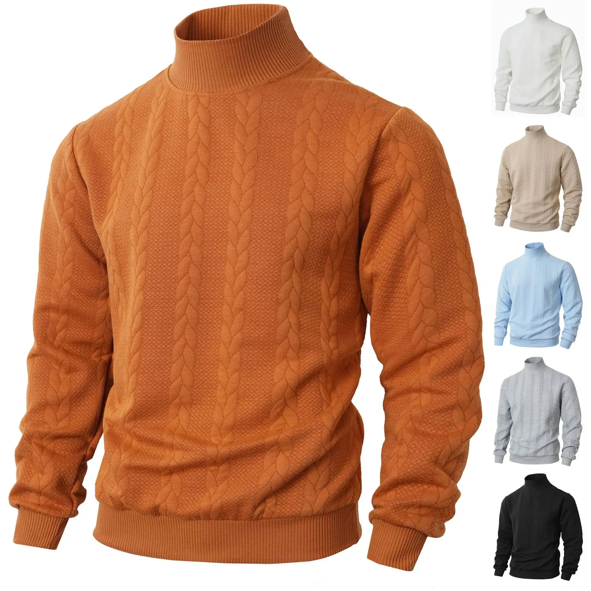 

Autumn Winter New Fashion Men's Turtleneck Long Sleeve Solid Color Casual Trendy Simple Basic Knitted Pullover Sweatshirts Male