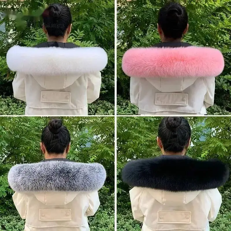 100% Natural Fur Collar Winter Real Fox Fur Scarves Women New Fashion Luxury Coat Jackets Hood Collar Long Shawl Custom Made