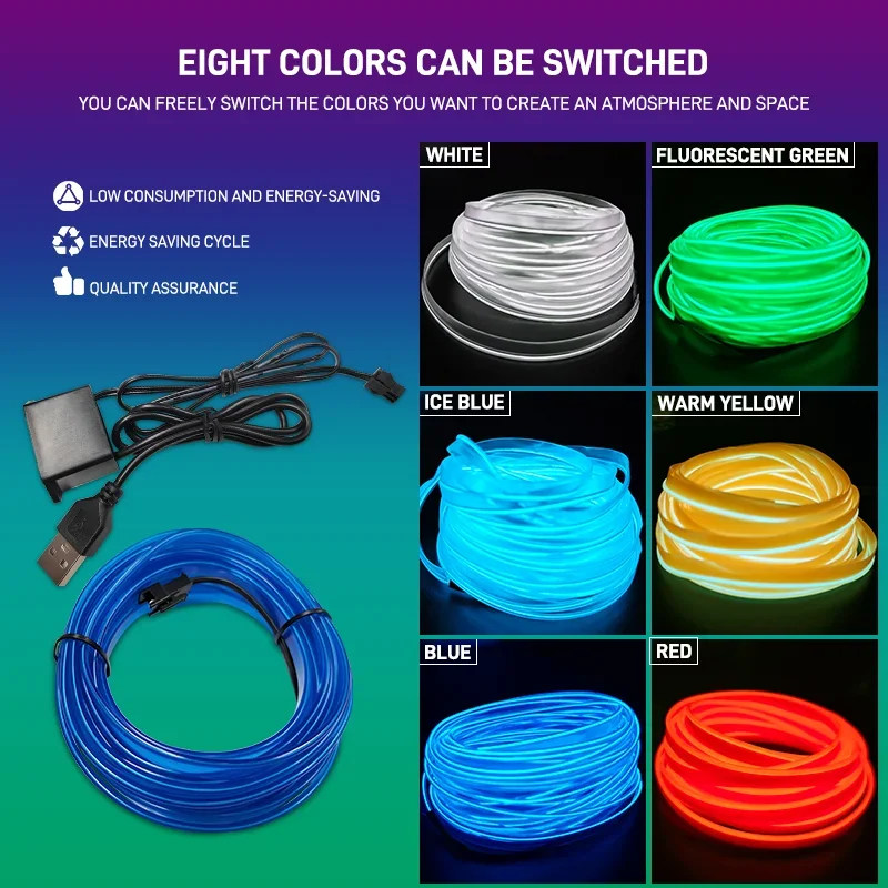 Car Interior Decorative Lamps Strips Atmosphere Lamp Cold Light Decorative Dashboard Console Auto LED Ambient