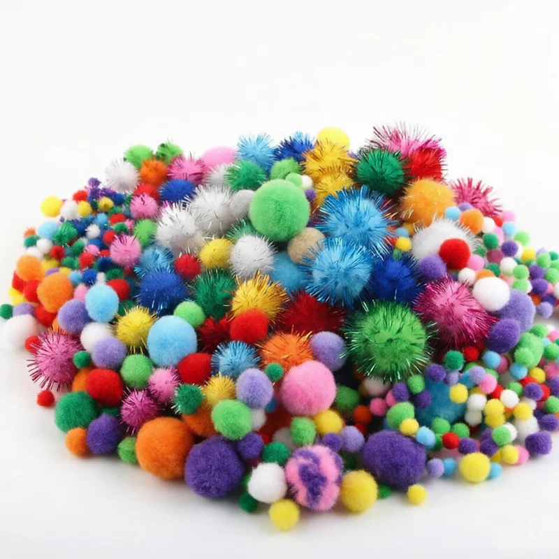 300PCS Multicolor Glitter Pom Poms Assorted Sizes Fluffy Pompoms for Kids DIY Crafts Scrapbooking Early Learning Decoration