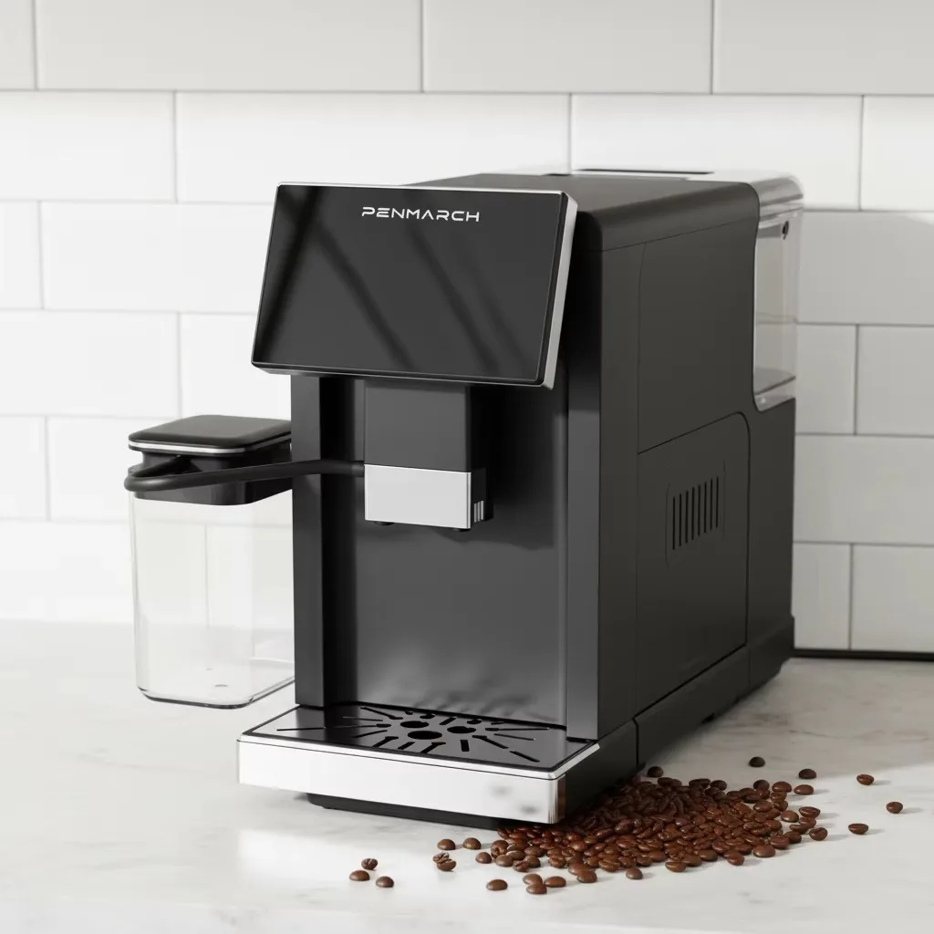 Wydajny automatyczny ekspres do espresso z szybkim systemem parzenia i dużym zbiornikiem na wodę, do użytku domowego i biurowego.