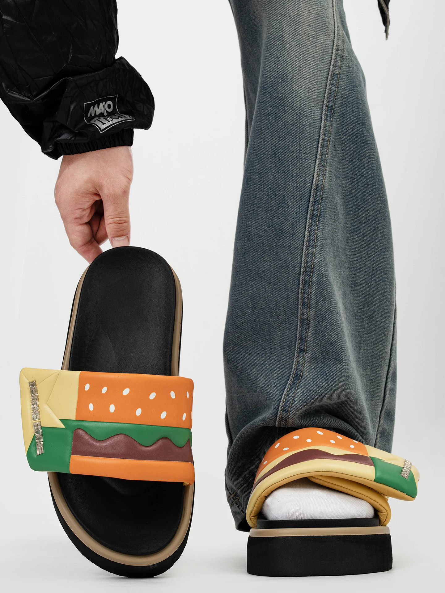Summer Magic Stick Burger Slippers Unisex Trendy Thick Heel Increased Flat Sandals Anti-Slip Casual Beach Shoes