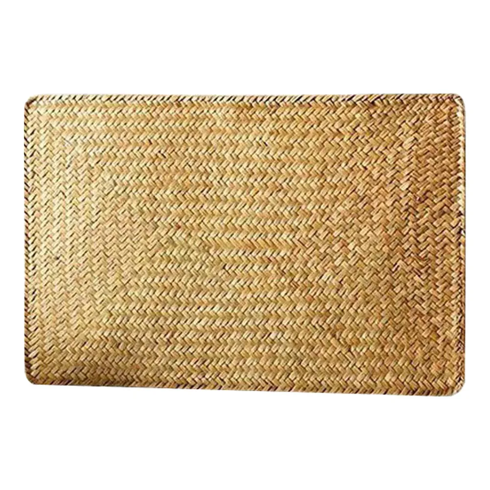 Rustic Woven Rectangular Placemat Wear-Resistant Household Dining Table Mat Protective Cutlery Pad Woven Placemat