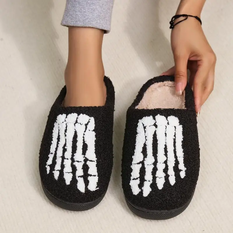 Halloween Funny Casual Fluffy Slippers Women House Flats Cute Cartoon Designer Winter Shoes Girls Fashion Footwear Large Size