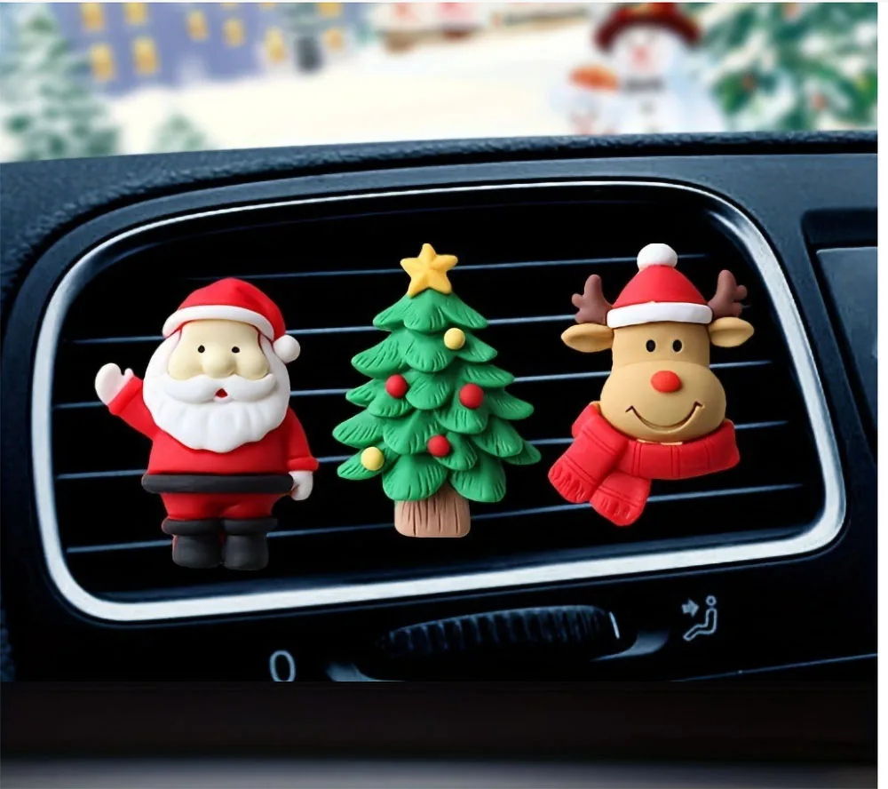 Christmas Car Decor Gift Christmas Air Vent Clips Fresheners Vent Clip Santa Claus Snowman Christmas Tree Air Vent Decorations