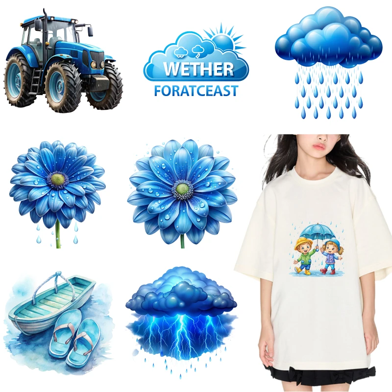 

2PCS Children Under Umbrella Rainy Day iron on patches DTF Patches for clothes Iron-on transfers for clothing heat transfer