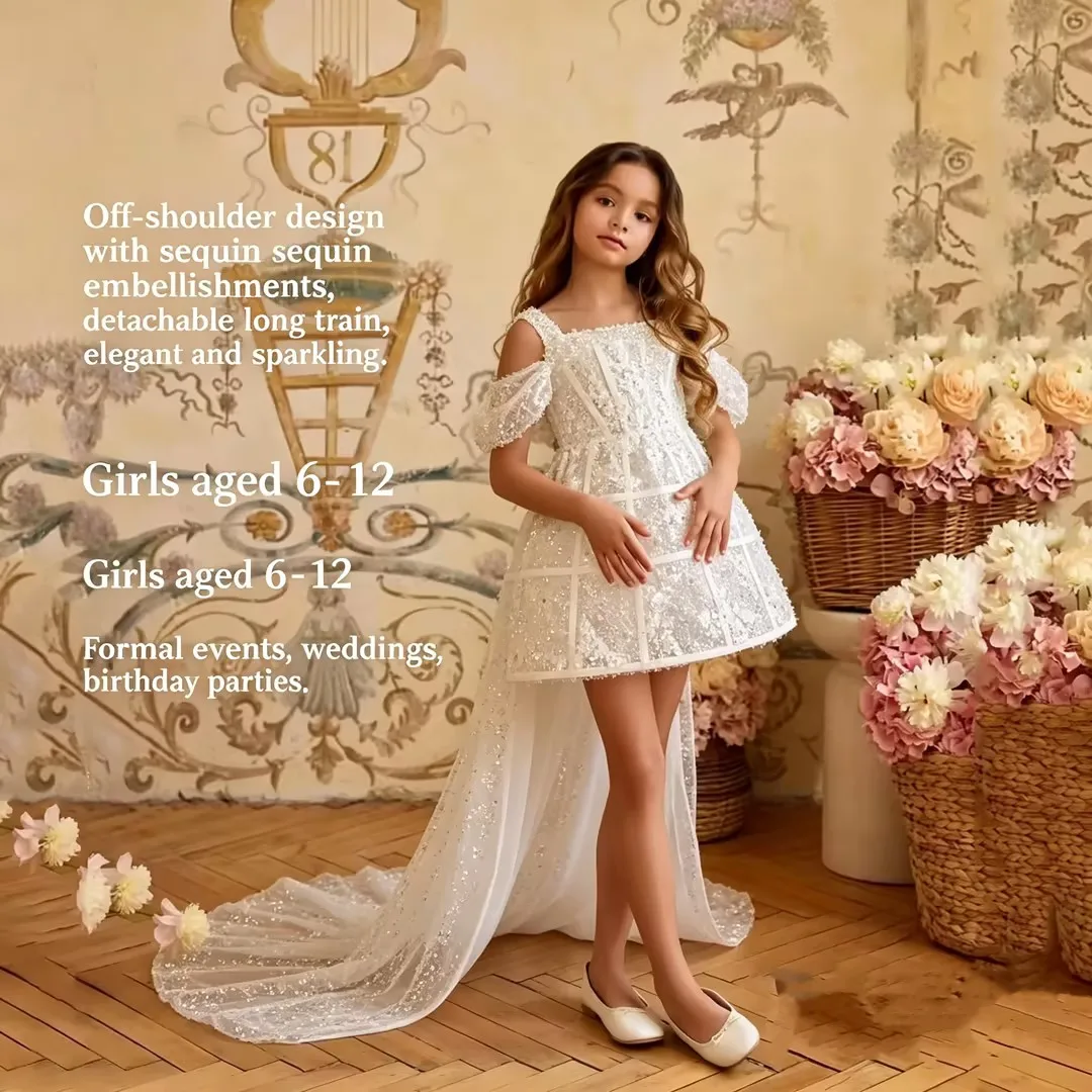 Verngo Luxury Mini Girl Fowers Dress Bow Lace Princess Birthday Party Dresses Mdern 2 Pics Kid Prom Gown Customized image 6