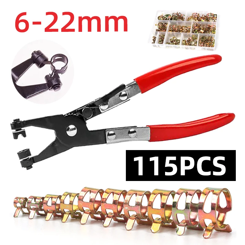 115Pcs Spring Hose Clamp 6mm-22mm Zinc Plated Fuel Oil Hose Clips Water Hose Pliers Automobile Motorcycle Oil Pipe Clamp