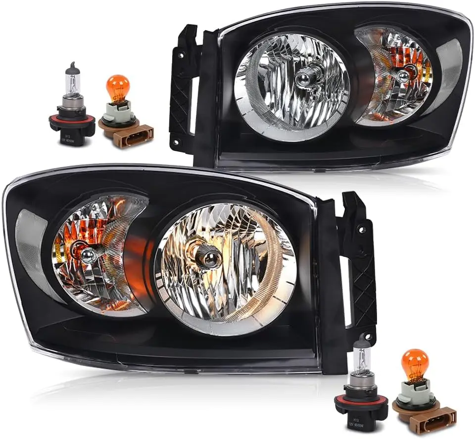 

Headlights Pair Set of 2 Compatible with Dodge Ram 1500 Truck 2006-2008/Fit Dodge Ram 2500 3500 Truck 2006-2009 Clear Lens Black