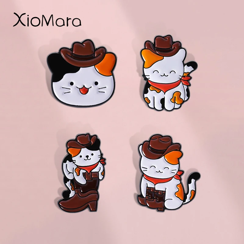 

Cute Animal Cowboy Cat Enamel Pin Cat Healing Smile Metal Brooch Badges Clothes Jewelry Accessory Custom Gift For Cat Lovers