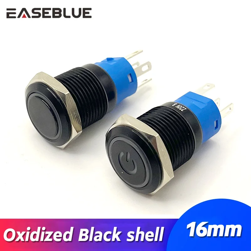 16mm Oxidized Black shell Push Button Switch Momentary Latching Fixed On Off Power Switch LED Light red/green/blue/yellow/white