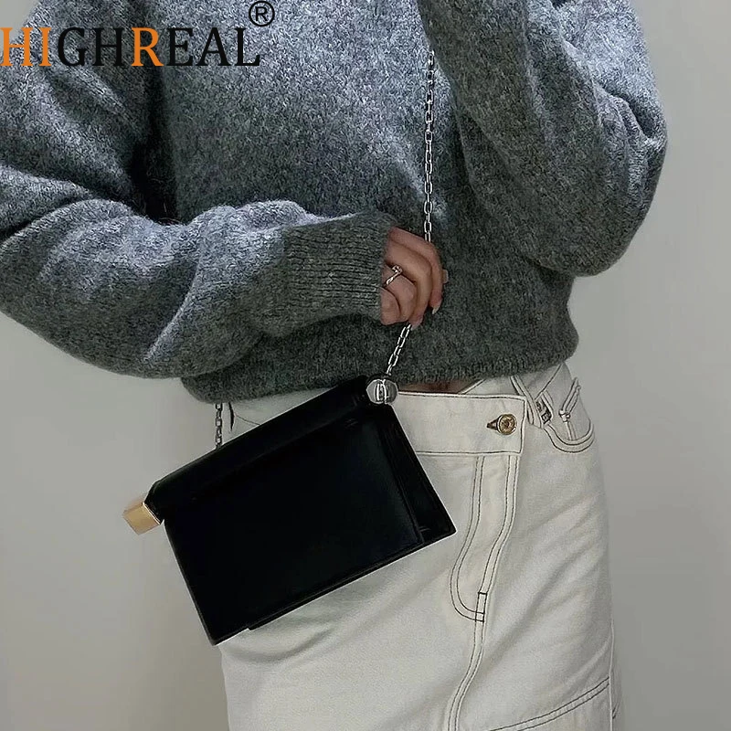 

New Retro Style Pu Leather Shoulder Chain Crossbody Flip Cover Accordion Bags Small Square Bag Women's Handbag