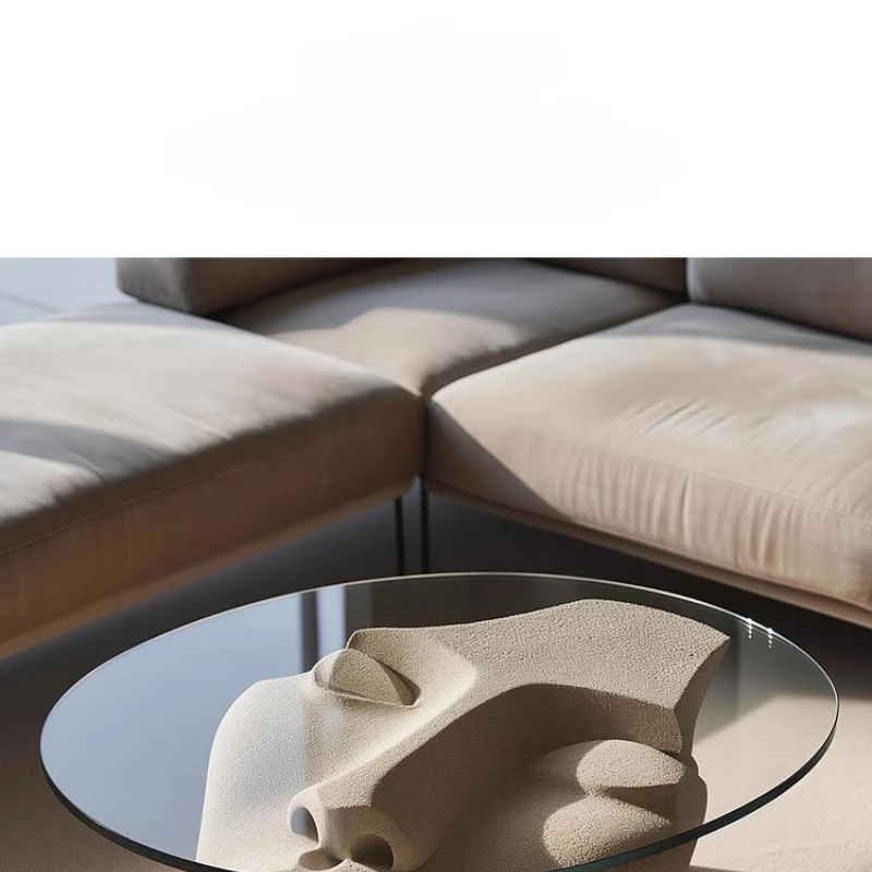 

Modern light luxury face sculpture coffee table fiberglass special-shaped low table living room home art glass coffee table