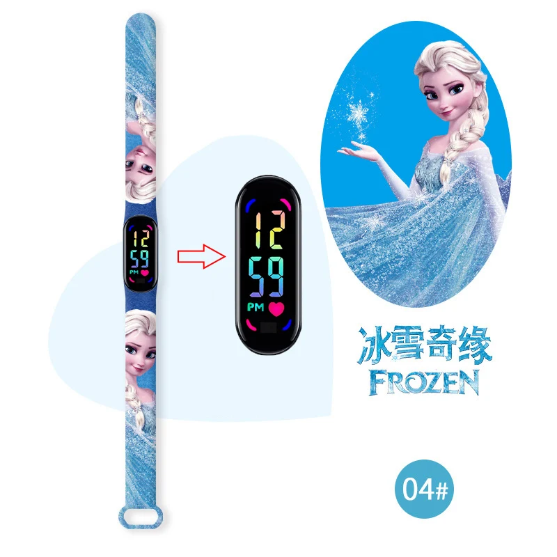 นาฬิกาดิสนีย์ Frozen สำหรับเด็กผู้หญิงสายซิลิโคนไฟสีสันสดใสนาฬิกาเด็กเรืองแสงนาฬิกาควอตซ์กันน้ำ