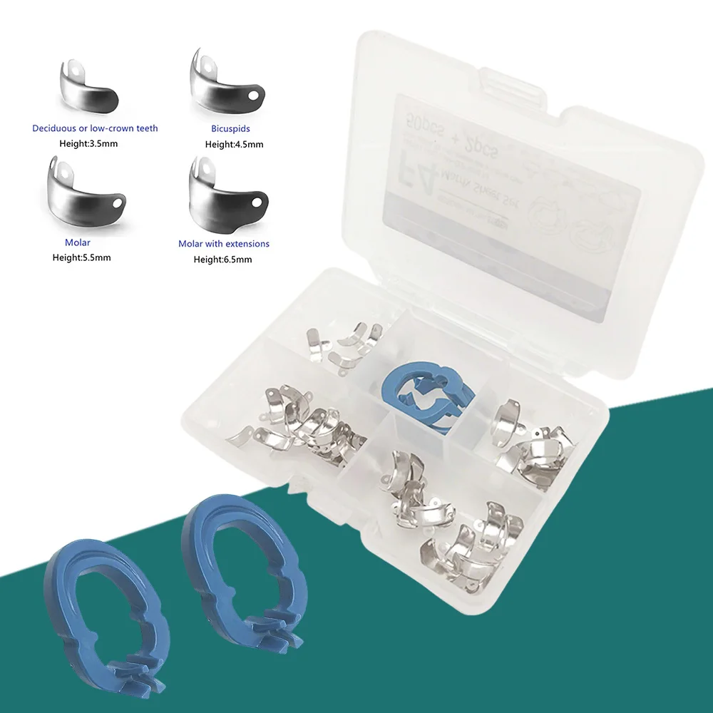

50 Piece Dental Metal Matrix Bands and 2 Resin Clamps Sectional Kit for Composite Resin Fillings Restoration Supplies