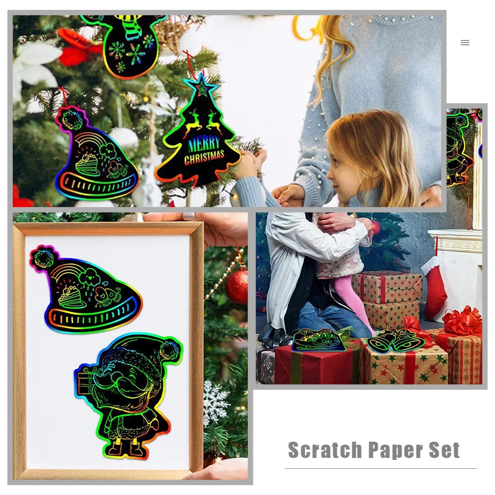1 مجموعة عيد الميلاد خدش ورقة الفن ورقة احتفالية DIY الحرفية للأطفال عطلة الديكور متعة عيد الميلاد كشط تجربة اللعب