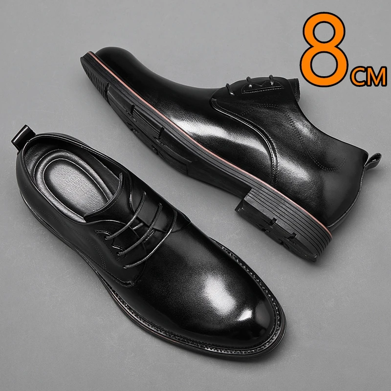 

Men Derby Shoes Height Increase Insoles 6cm/8cm Elevator Shoes Taller Heel Lift Brand Genuine Leather Sneakers Platform Shoes