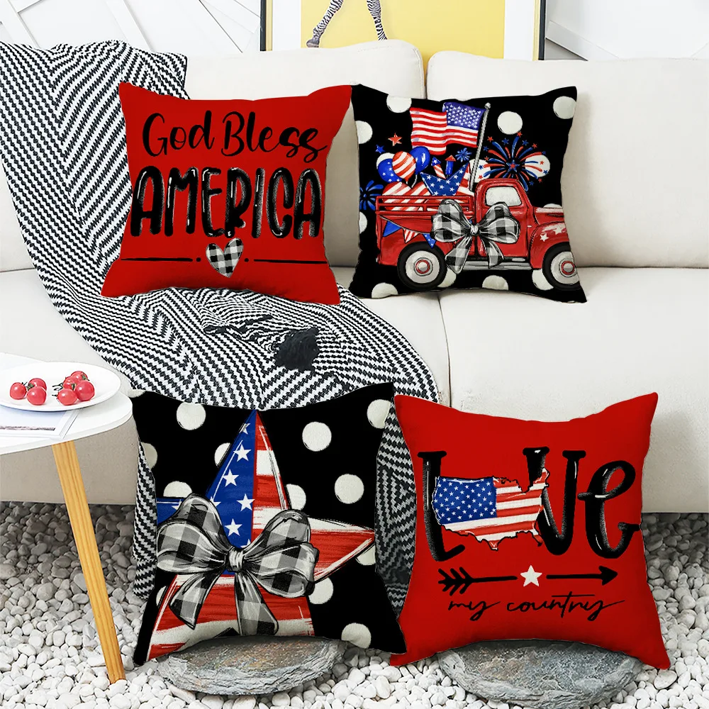 Cross-border Festival American Independence Day pillow case letter printing living room home fabric cushion pillow case