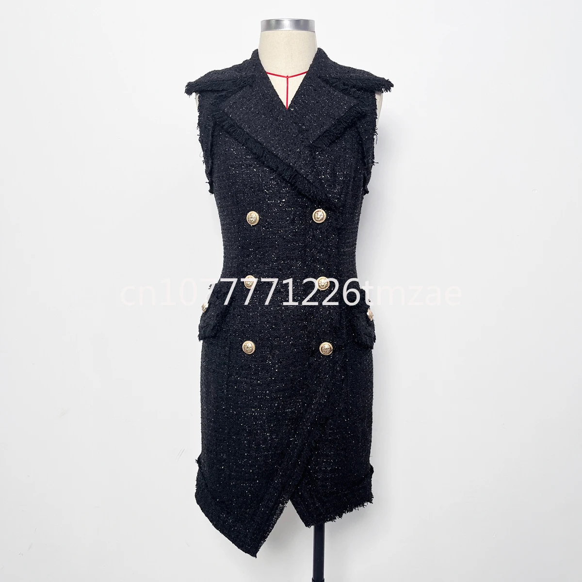 

2022 Spring and Autumn New Slim Slimming Net Red Women's Woolen Women's Vest Dress Black and White Pink