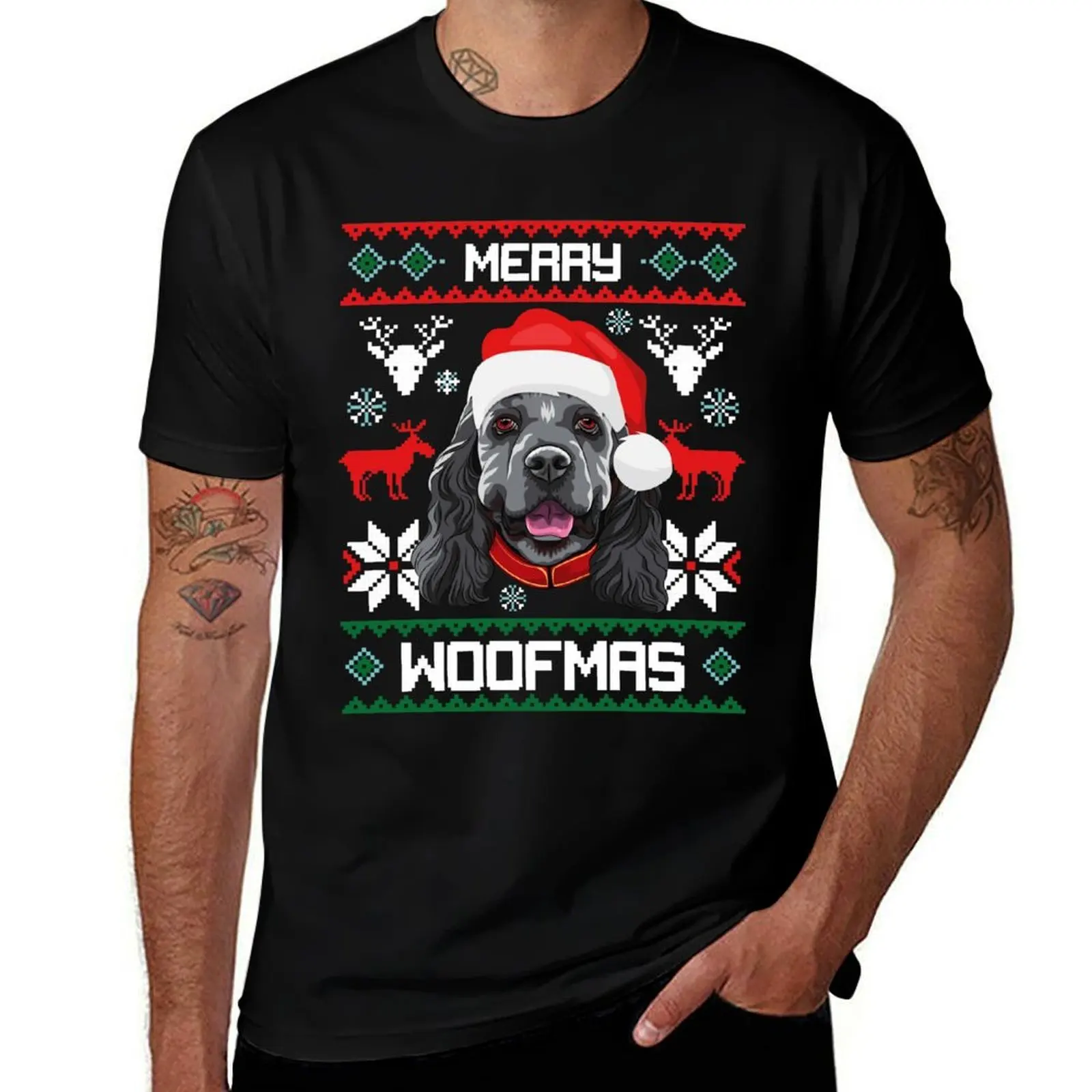 

Cocker Spaniel Merry Woofmas Christmas Dog Gift T-Shirt cotton t shirts high quality t shirt for man man t shirt cotton T-Shirt