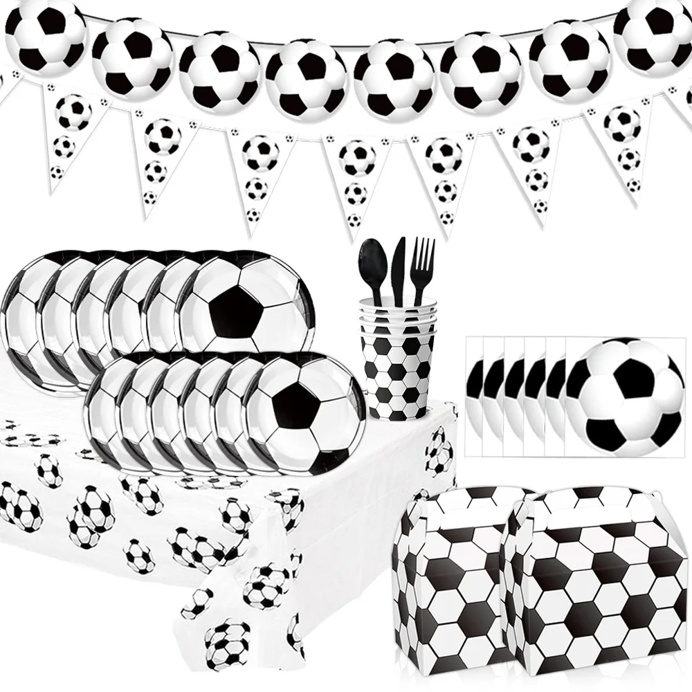 

Black And White Football Themed First Birthday Party Disposable Cutlery Paper Plates Paper Towels Cup Tablecloth Party Supplies