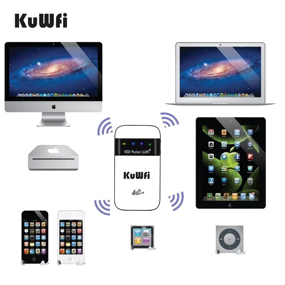 KuWfi Unlock 4G Lte Router Mifi Portable Mini Hotspot Large Wireless Pocket Wifi Router With Sim Card Slot Network Adaptor