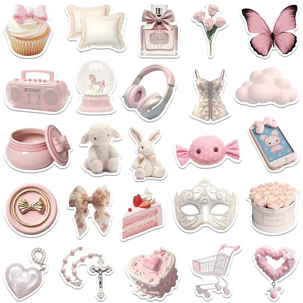 50PCS 3D Ins Pink Elegant Ballet Girls Kawaii Cute Sticker Art Decor Guitar Car Refrigerator Phone Laptop Diary Party Sticker