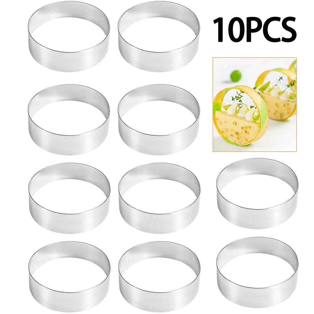 10PCS Round Cake Rings Nonstick Stainless Steel Biscuit Cookie Cutters Cake Mold for Baking Mousse Fruit Pie Pancake Tart Muffin