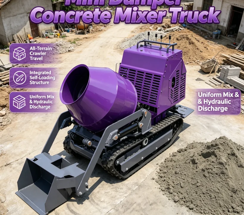 Customized Hot Sale CE Certified Mini Concrete Mixer Dumper Hydrostatic Track Drive 15kW Diesel Engine Pump Motor High Efficienc