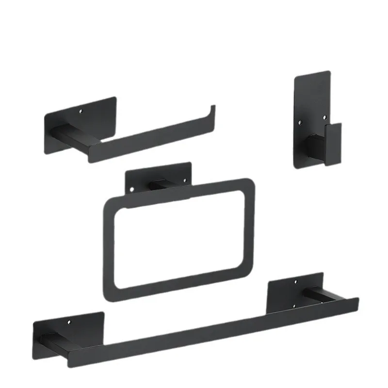 

1SET Black Stainless Steel Bathroom Hardware Set No Drill Towel Bar Towel Ring Hook Toilet Paper Holder Wall Accessories