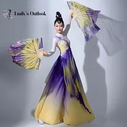 Double Side Fan Veil Flowy Colorful Hand Paint Butterfly Classical Yangko Body Rhyme Props Stage Performance Accessory New Hanfu